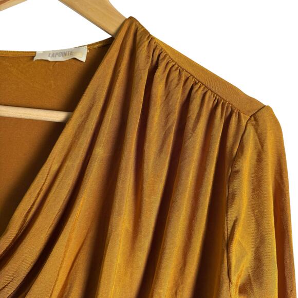 Lapointe Jersey Ruched Mustard Yellow Long Sleeve Asymmetric Top Size 10 - Picture 9 of 15